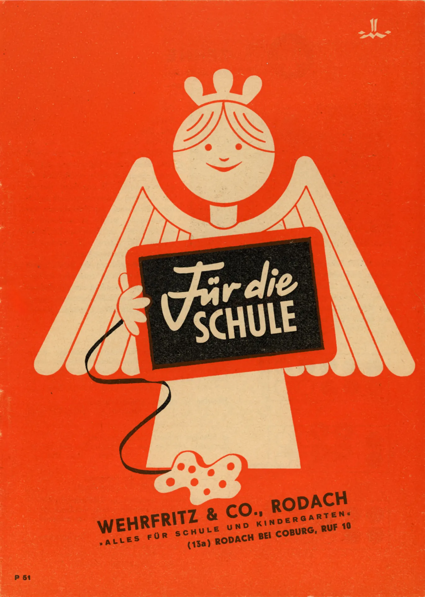 Eine rote Katalog-Titelseite der Firma Wehrfritz illustriert mit einer Engelsfigur.