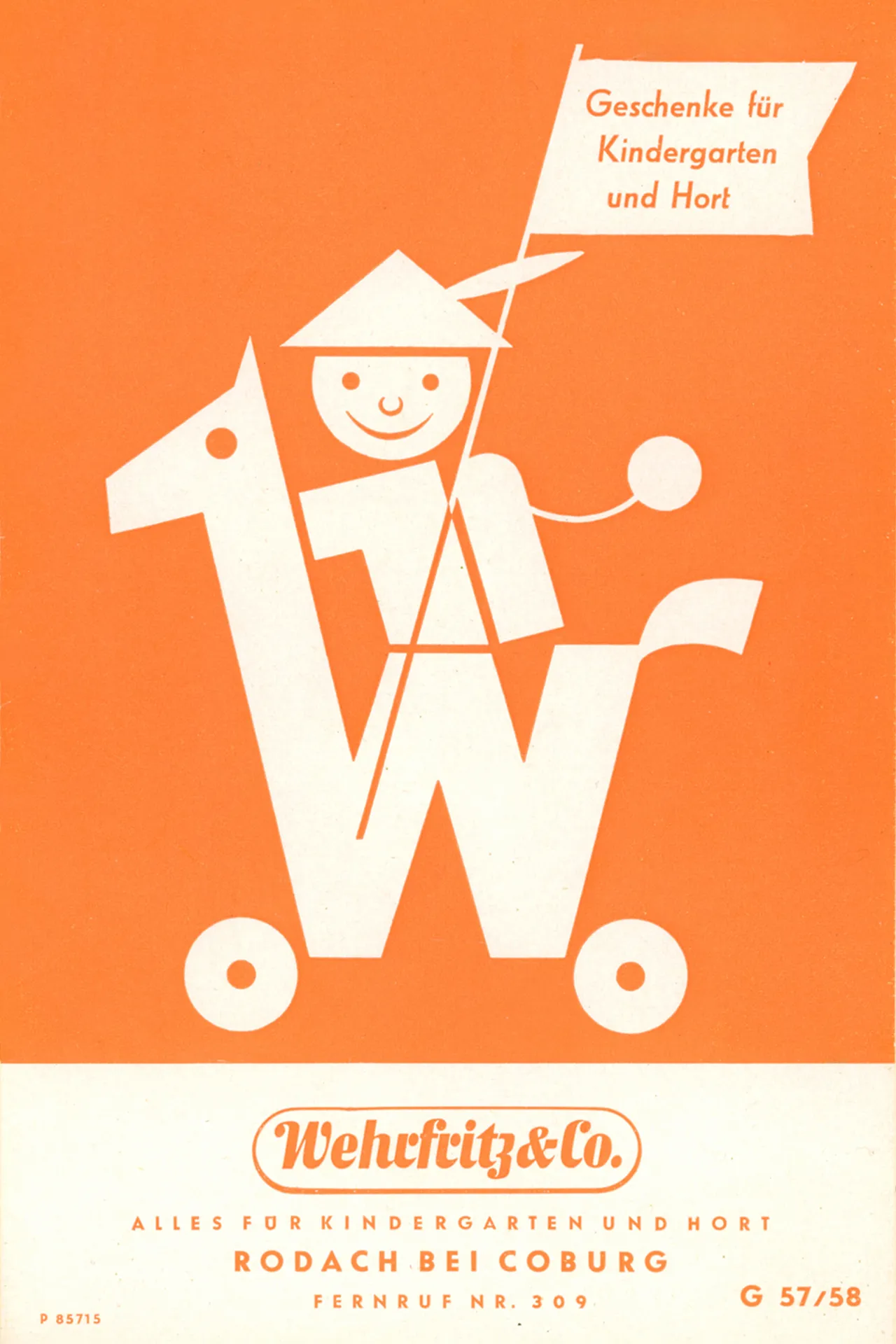 Orange Katalog-Titelseite der Firma Wehrfritz mit Reiterfigur.