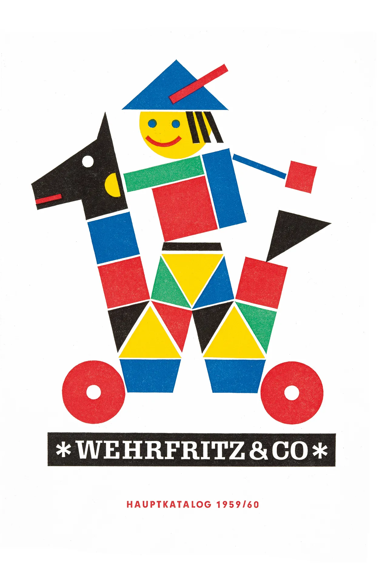 Katalog-Titelseite der Firma Wehrfritz mit bunter Reiterfigur.