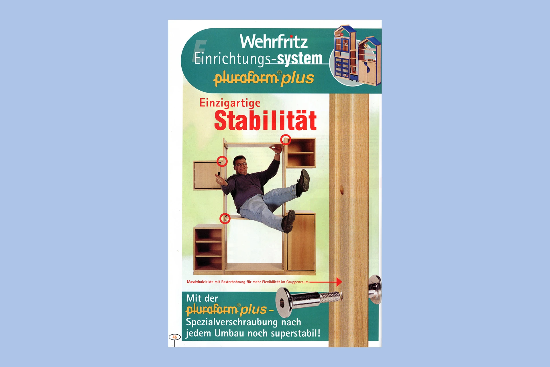 Historische Werbung der Firma Wehrfritz für das Einrichtungssystem pluraform-plus.